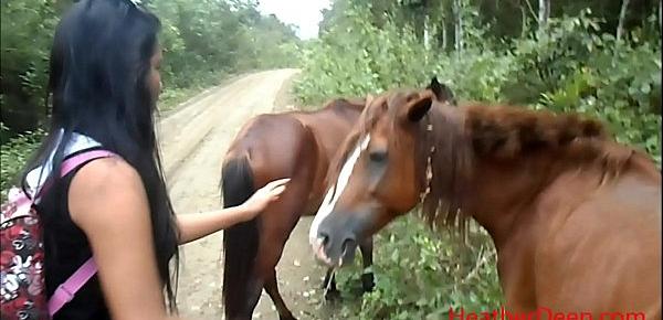  HD peeing next to horse in jungle